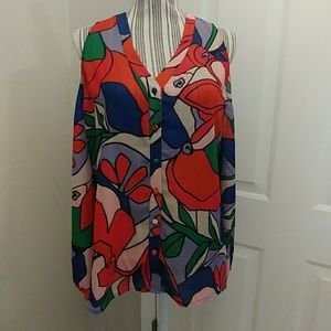 Catherine Malandrino Printed Cold Shoulder Blouse